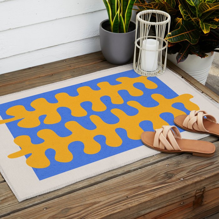 Royal Blue & Supernova: Matisse Paper Leaf Cutouts 02 Outdoor Rug Gallery Image 2