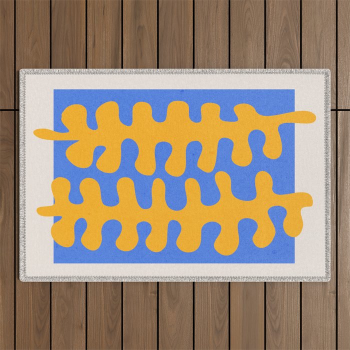 Royal Blue & Supernova: Matisse Paper Leaf Cutouts 02 Outdoor Rug Gallery Image 1