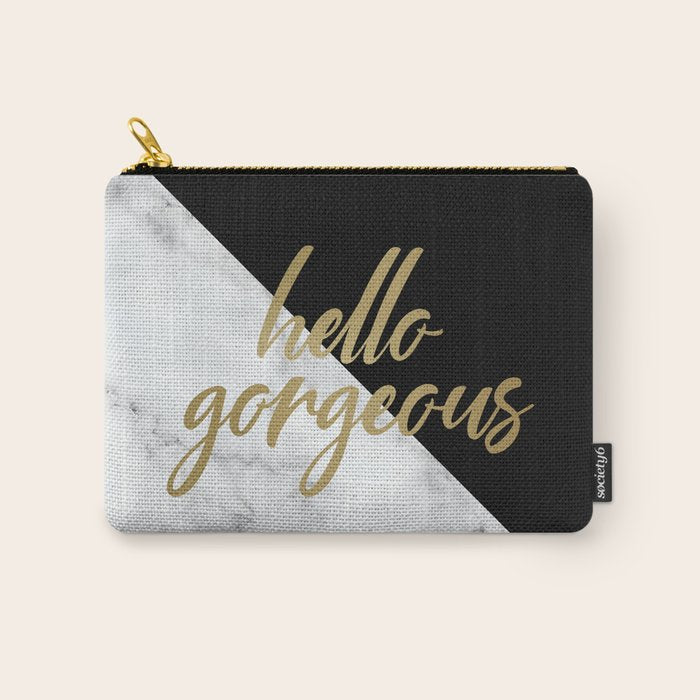 Hello Gorgeous, Meme, Marble and Black Carry All Pouch Gallery Image 1