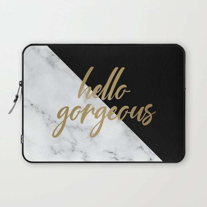 Hello Gorgeous, Meme, Marble and Black Laptop Sleeve Gallery Image 1