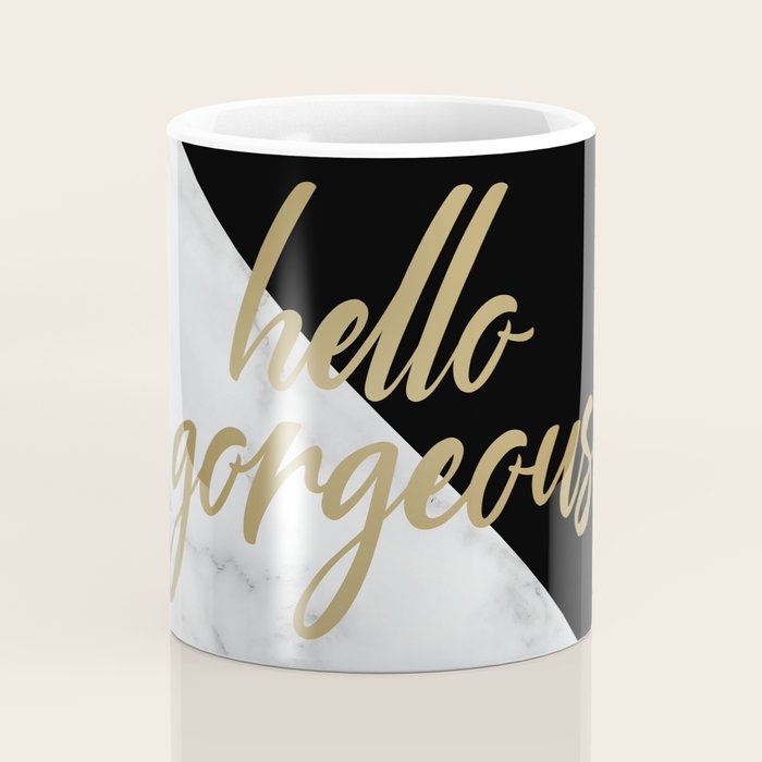 Hello Gorgeous, Meme, Marble and Black Coffee Mug Gallery Image 4