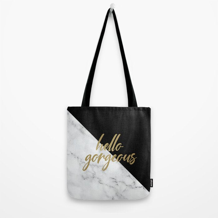 Hello Gorgeous, Meme, Marble and Black Tote Bag Gallery Image 2