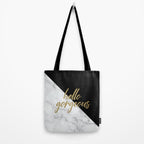Hello Gorgeous, Meme, Marble and Black Tote Bag Gallery Image 2