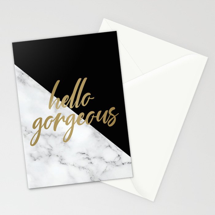Hello Gorgeous, Meme, Marble and Black Stationery Card Gallery Image 2