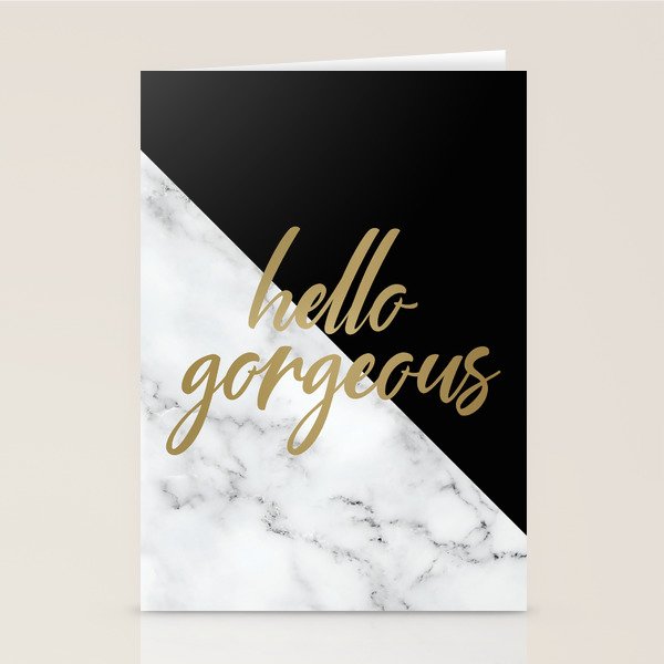 Hello Gorgeous, Meme, Marble and Black Stationery Card Gallery Image 1