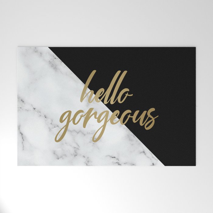 Hello Gorgeous, Meme, Marble and Black Welcome Mat Gallery Image 1