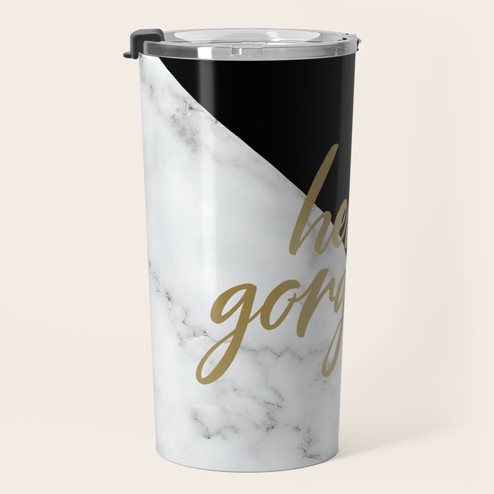 Hello Gorgeous, Meme, Marble and Black Travel Mug Gallery Image 3