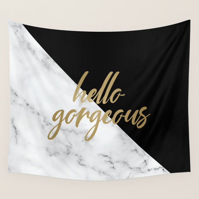 Hello Gorgeous, Meme, Marble and Black Wall Tapestry Gallery Image 4