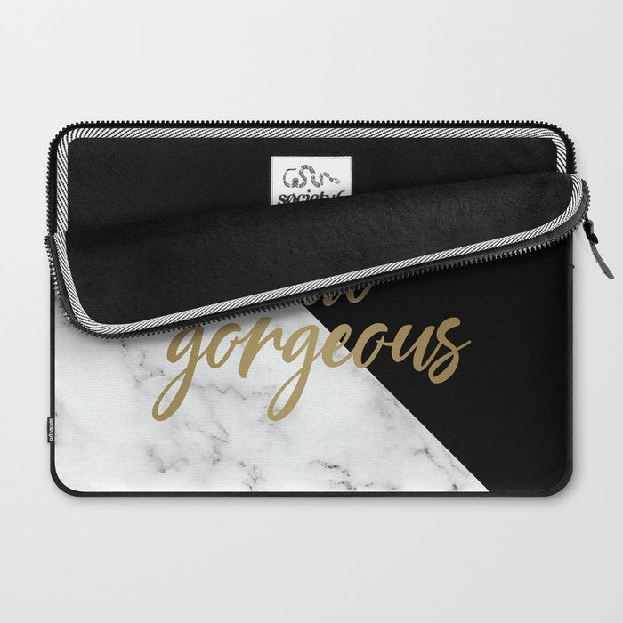 Hello Gorgeous, Meme, Marble and Black Laptop Sleeve Gallery Image 2