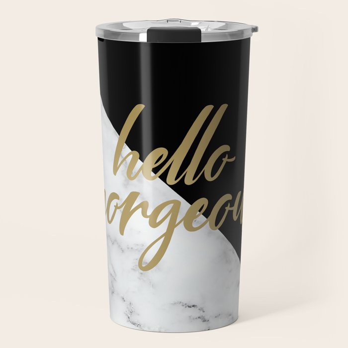 Hello Gorgeous, Meme, Marble and Black Travel Mug Gallery Image 1