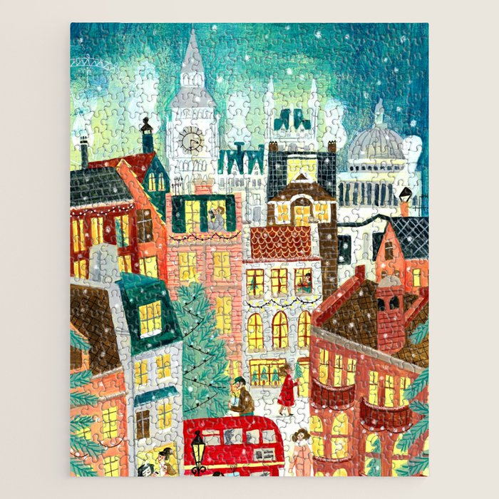 London city lights in the snow Jigsaw Puzzle