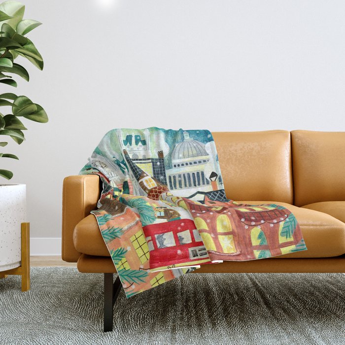 London city lights in the snow Throw Blanket Gallery Image 1