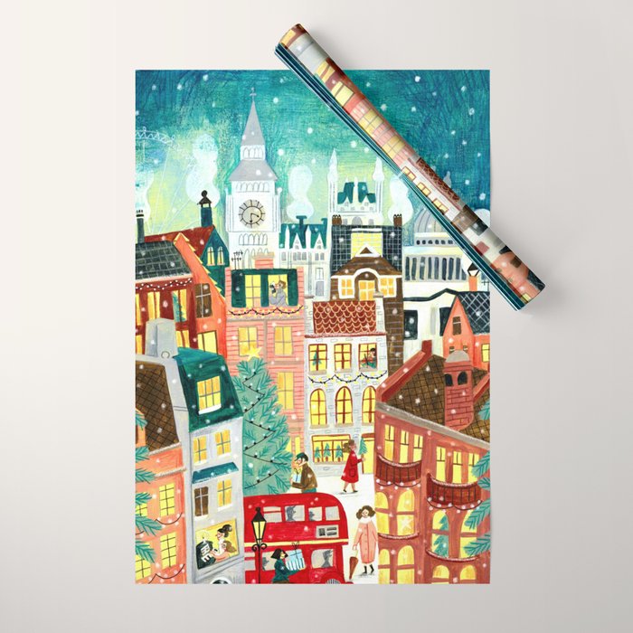 London city lights in the snow Wrapping Paper Gallery Image 1