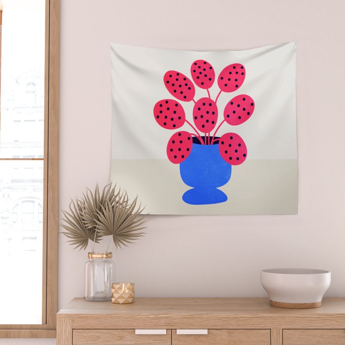 Blueberry Vase & French Fuchsia Leaves: Vases & Stuff 03 Wall Tapestry Gallery Image 2