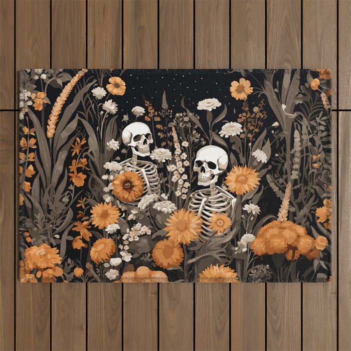 Bones and Blooms Skeleton Art Outdoor Rug Gallery Image 1