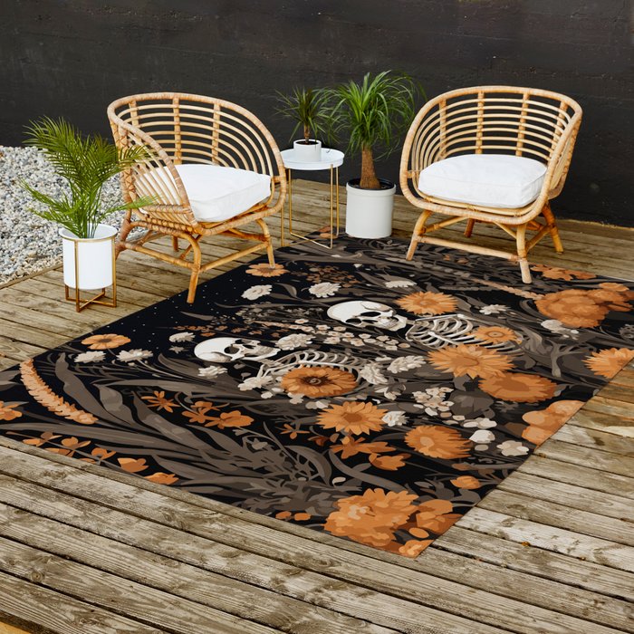 Bones and Blooms Skeleton Art Outdoor Rug Gallery Image 2