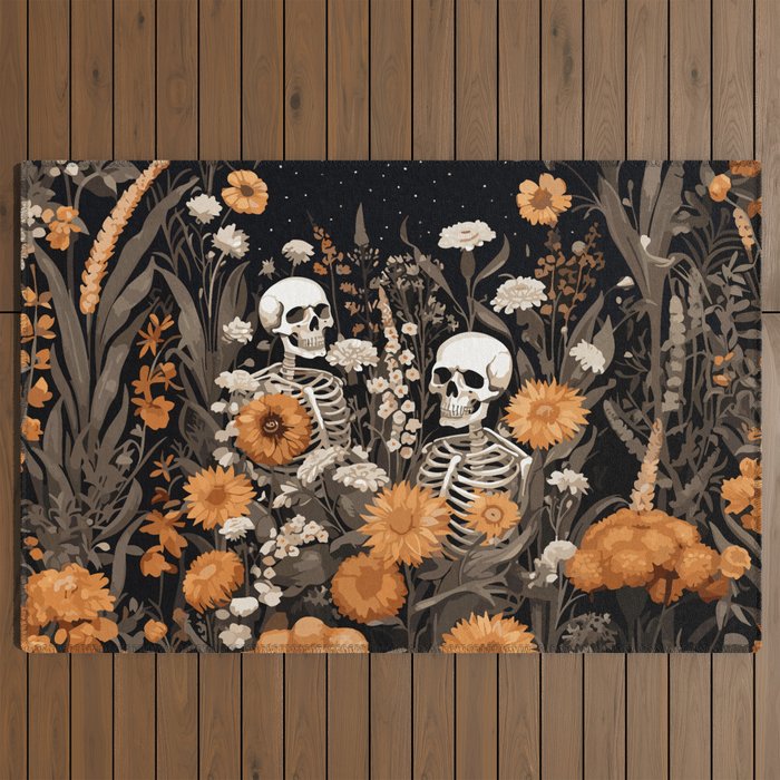 Bones and Blooms Skeleton Art Outdoor Rug Gallery Image 2