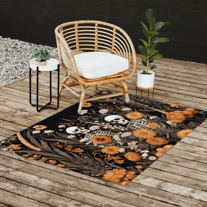 Bones and Blooms Skeleton Art Outdoor Rug Gallery Image 2