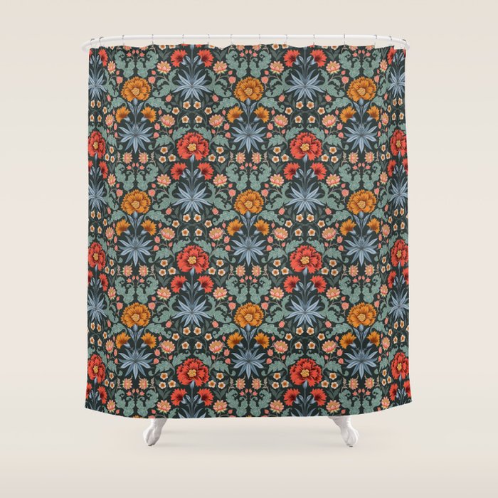 Victorian Carnation in Moody Red and Blue Shower Curtain Gallery Image 1