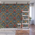 Victorian Carnation in Moody Red and Blue Wall Mural Gallery Image 1