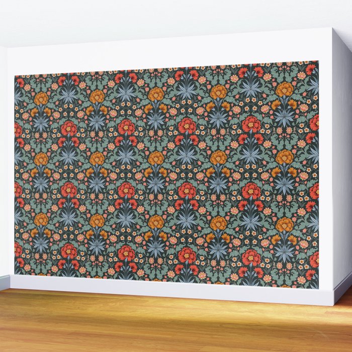 Victorian Carnation in Moody Red and Blue Wall Mural Gallery Image 2