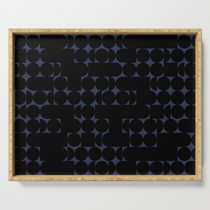 Midcentury modern geometric 01 black Serving Tray Gallery Image 1