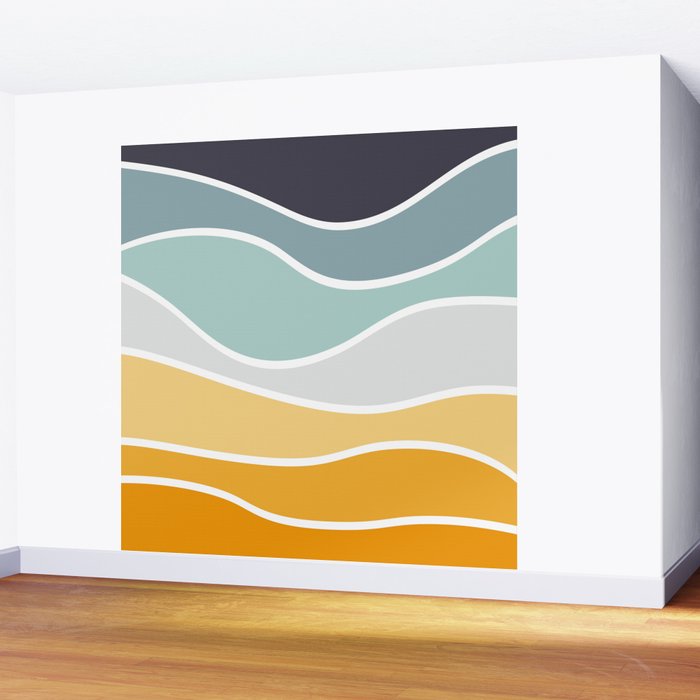 Colorful summery retro style waves Wall Mural Gallery Image 2