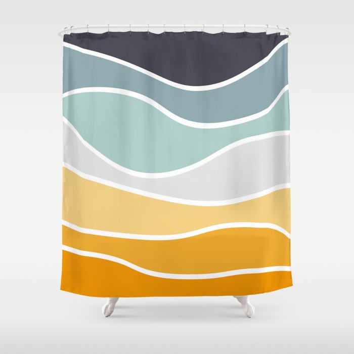 Colorful summery retro style waves Shower Curtain Gallery Image 1