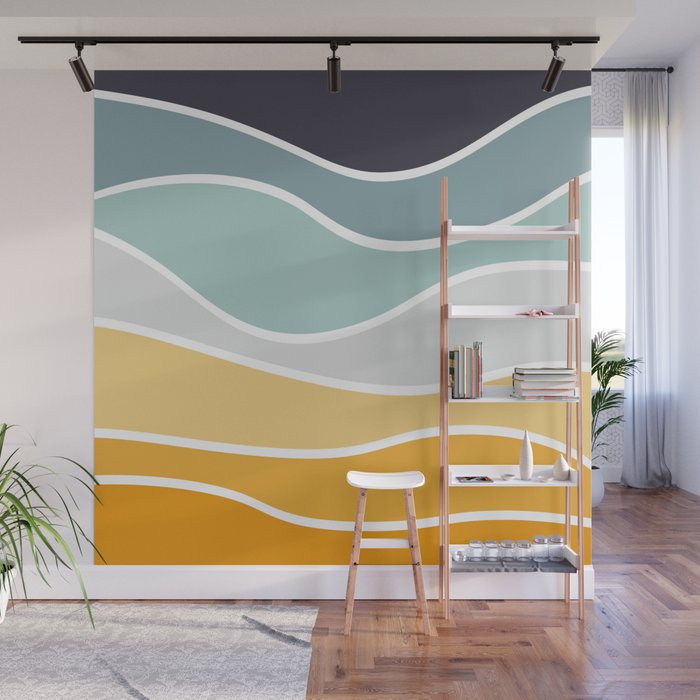 Colorful summery retro style waves Wall Mural Gallery Image 1