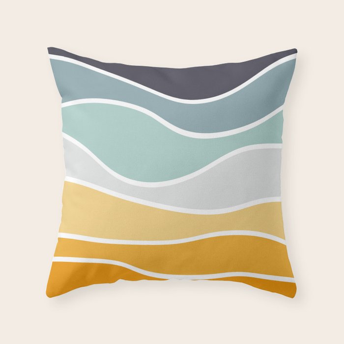 Colorful summery retro style waves Throw Pillow Gallery Image 6