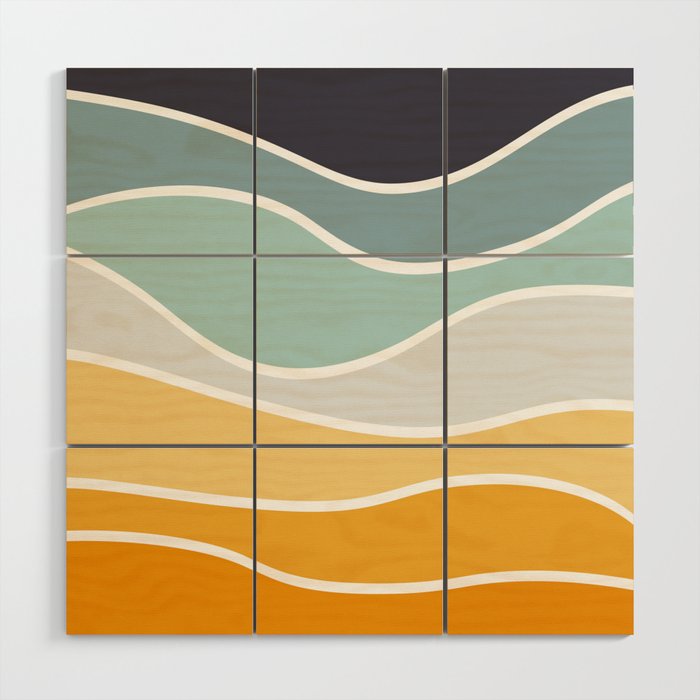 Colorful summery retro style waves Wood Wall Art Gallery Image 1