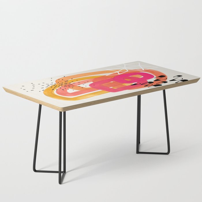 Mid Century Modern Abstract Colorful Art Ombre Magenta Yellow Circles Raindrops Geometric Pattern Coffee Table Gallery Image 1