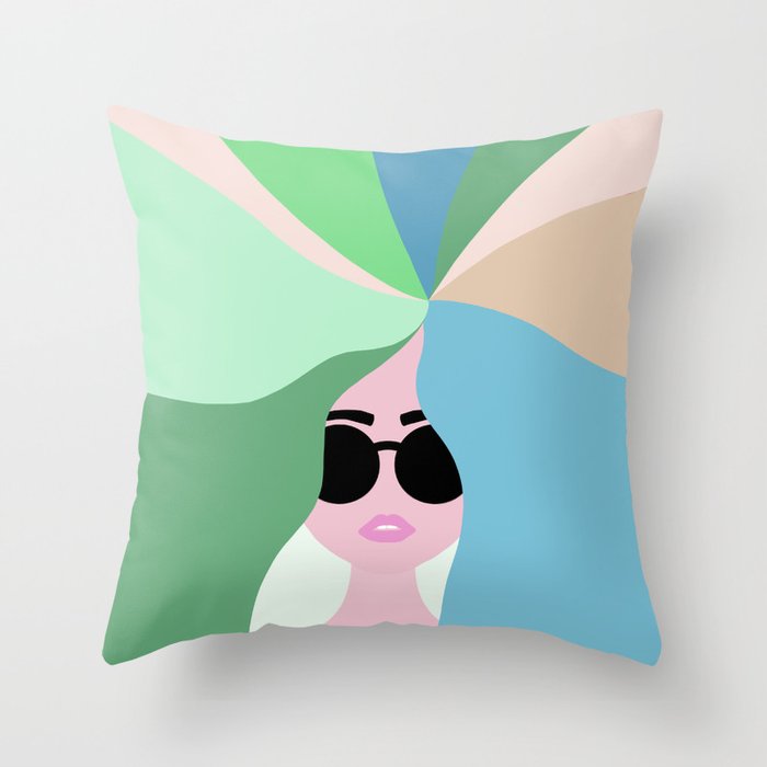 Rise and Shine! Girl Power Rainbow Hair Throw Pillow Gallery Image 6