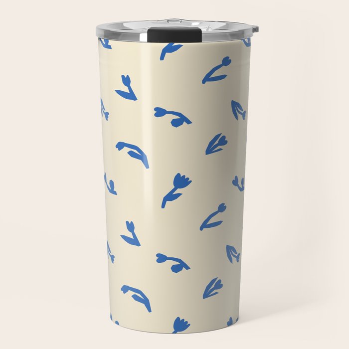 Abstract blue flower art pattern Travel Mug Gallery Image 1