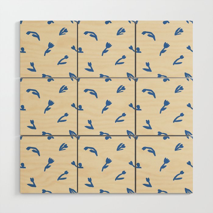Abstract blue flower art pattern Wood Wall Art Gallery Image 1