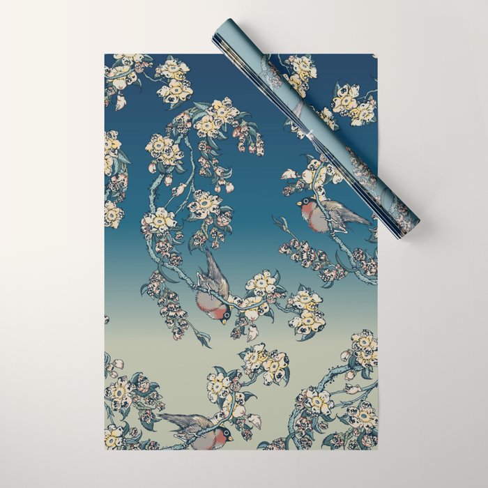 Bullfinch and Pug Cherry Wrapping Paper Gallery Image 1