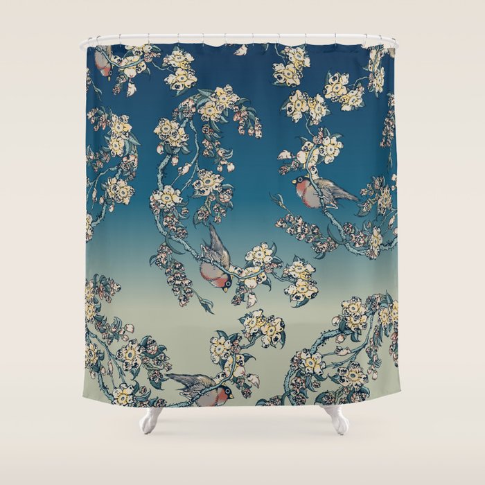 Bullfinch and Pug Cherry Shower Curtain Gallery Image 1
