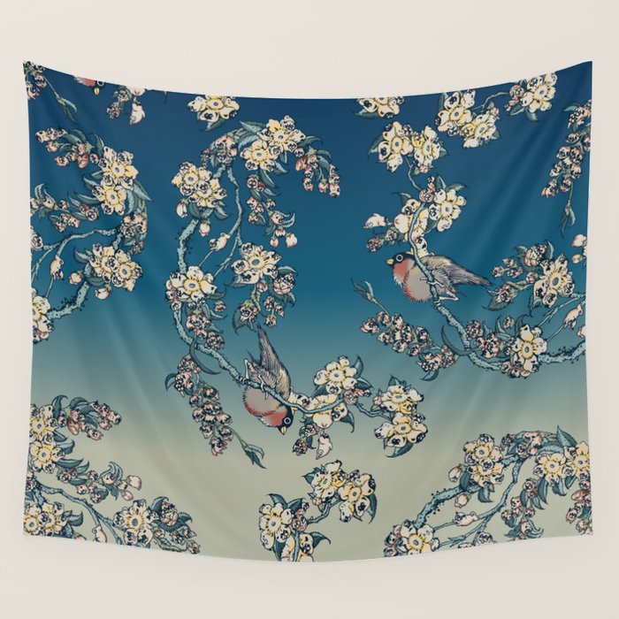 Bullfinch and Pug Cherry Wall Tapestry Gallery Image 1