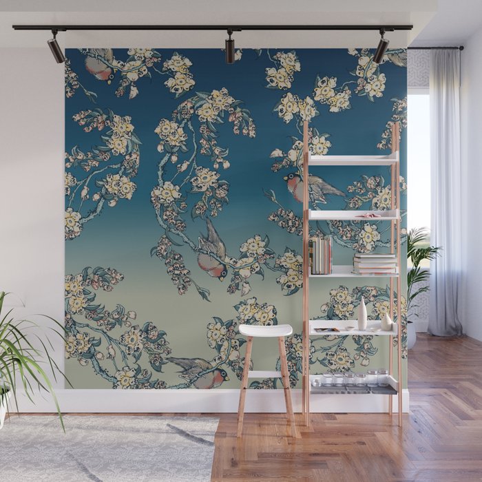 Bullfinch and Pug Cherry Wall Mural Gallery Image 1