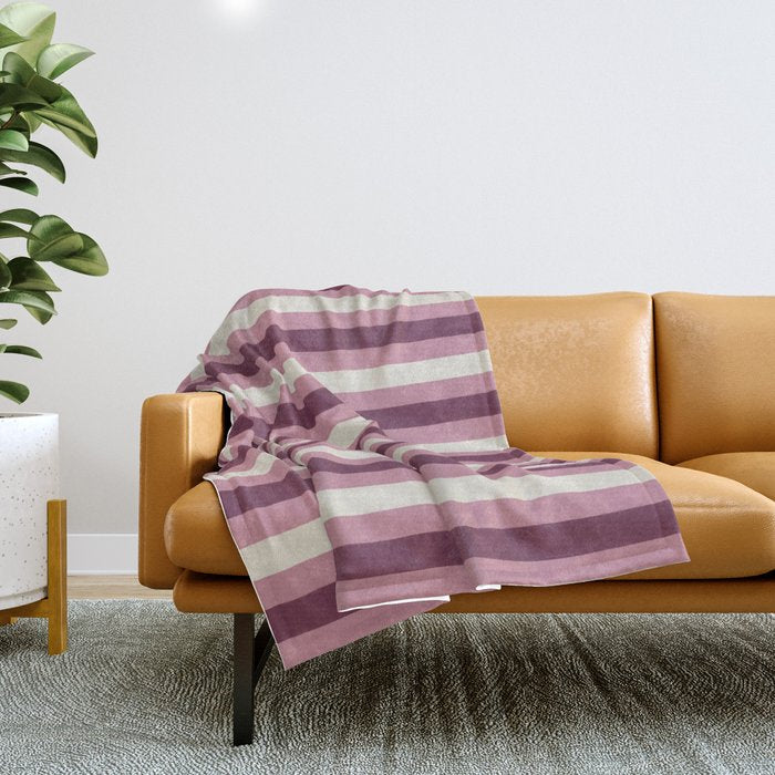Bold Burgundy and Pink Striped Pattern Throw Blanket Gallery Image 1