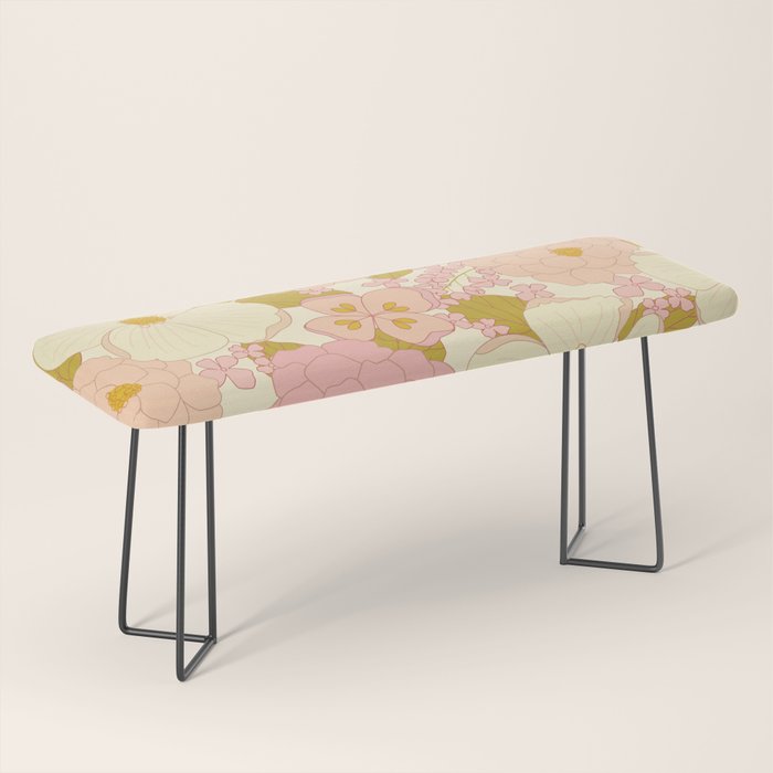 Pink Pastel Vintage Floral Pattern Bench Gallery Image 1
