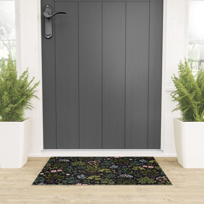 Herbarium ~ vintage inspired botanical art print ~ black Welcome Mat Gallery Image 3