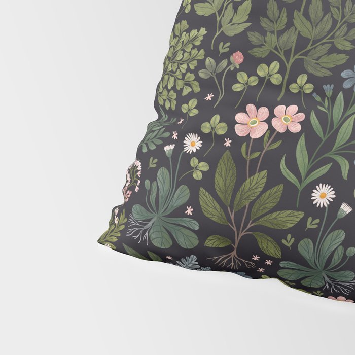 Herbarium ~ vintage inspired botanical art print ~ black Pillow Sham Gallery Image 4