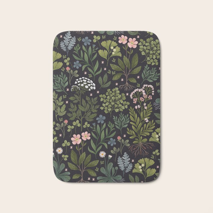 Herbarium ~ vintage inspired botanical art print ~ black Bath Mat Gallery Image 1