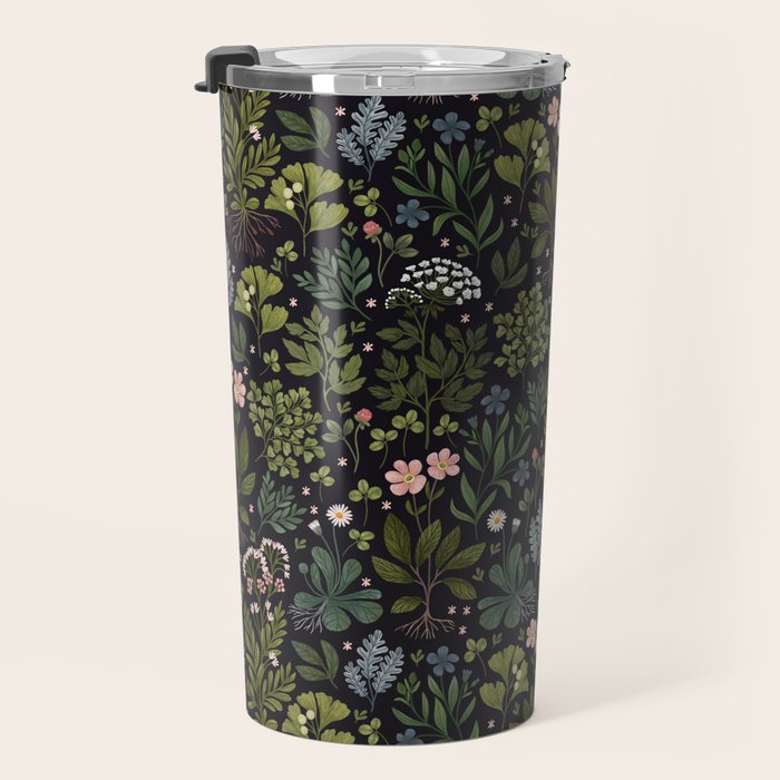 Herbarium ~ vintage inspired botanical art print ~ black Travel Mug Gallery Image 3