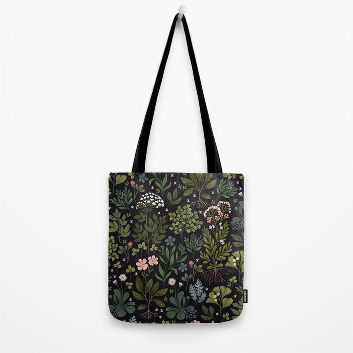 Herbarium ~ vintage inspired botanical art print ~ black Tote Bag Gallery Image 2