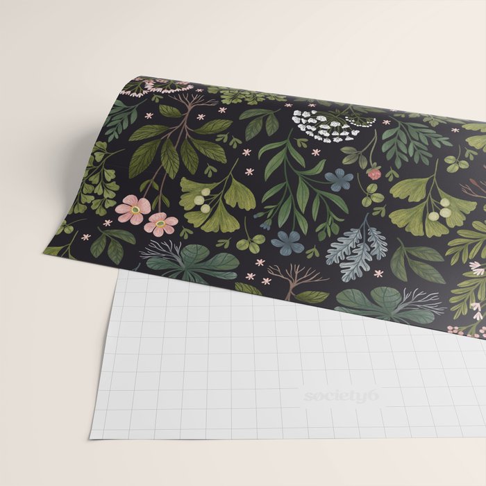 Herbarium ~ vintage inspired botanical art print ~ black Wrapping Paper Gallery Image 2