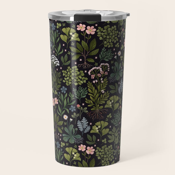 Herbarium ~ vintage inspired botanical art print ~ black Travel Mug Gallery Image 1