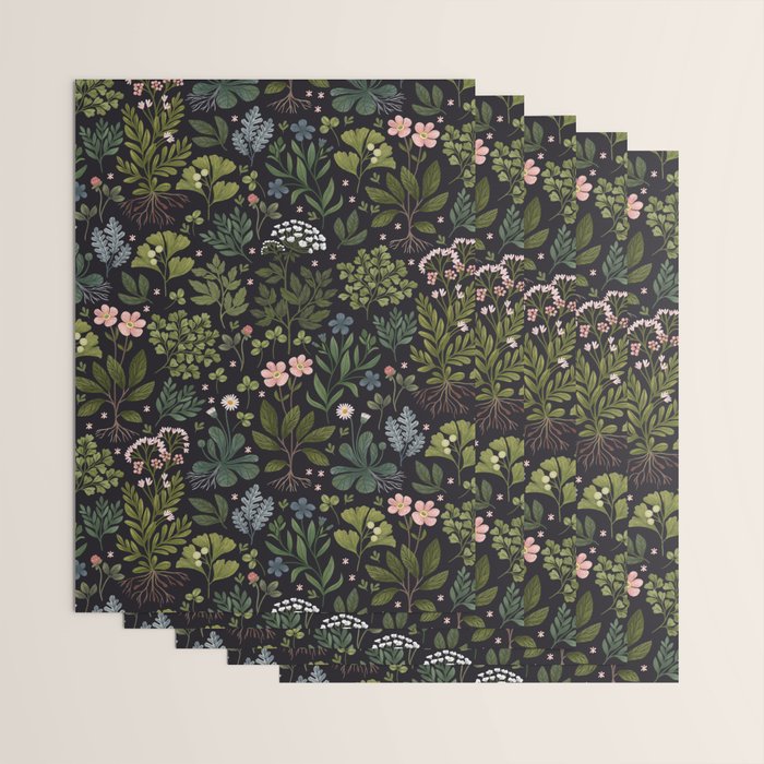 Herbarium ~ vintage inspired botanical art print ~ black Wrapping Paper Gallery Image 3