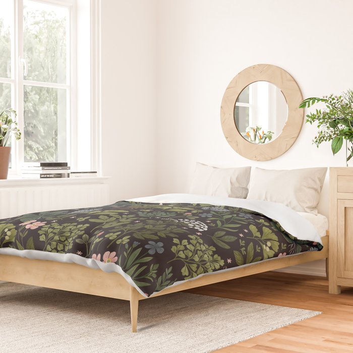 Herbarium ~ vintage inspired botanical art print ~ black Duvet Cover Gallery Image 2